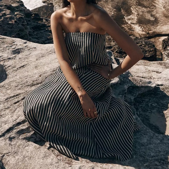 RORY BLACK LINEN MIDI DRESS - Picture 2 of 8